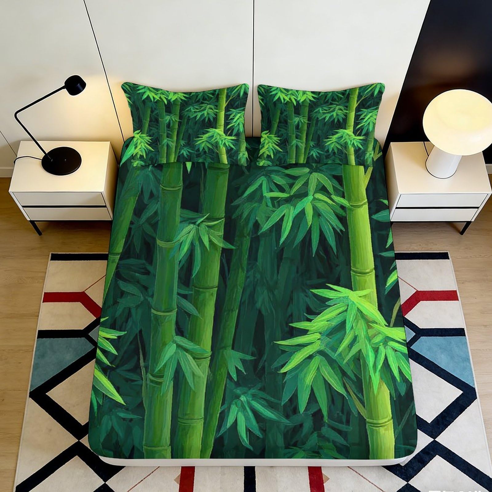 3D Printed Bamboo Forest Fitted Sheet Microfiber Green Leaves Bed Cover Bedroom Decor Mattress Protection 90x200x25cm