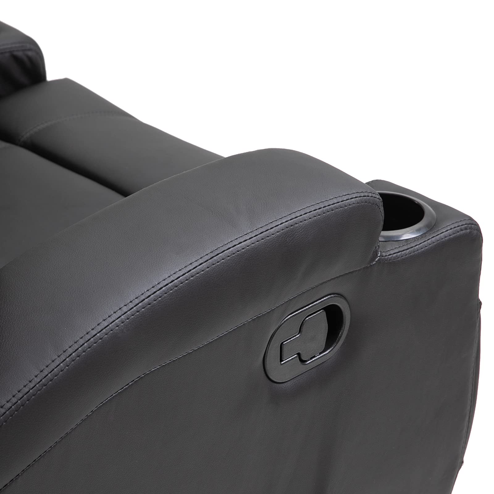 HOMCOM Poltrona Massaggiante Reclinabile Manuale, Poltrona Relax Elettrica Girevole con 2 Portabicchieri, Telecomando, Poggiapiedi e 4 Tasche Laterali, in Pelle PU, Legno e Acciaio, Nero