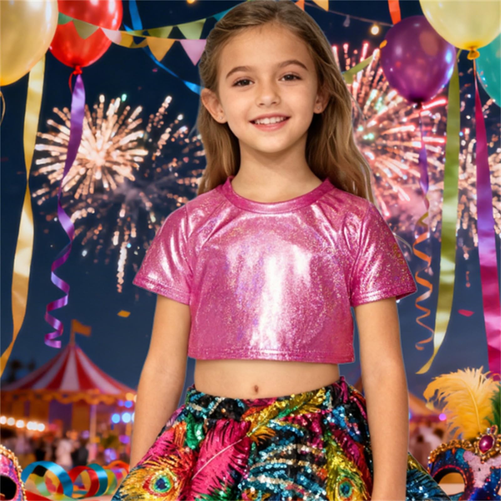 Generisch Top de lentejuelas brillantes para niñas, ropa de baile, gimnasia, animadora, fiesta, moda