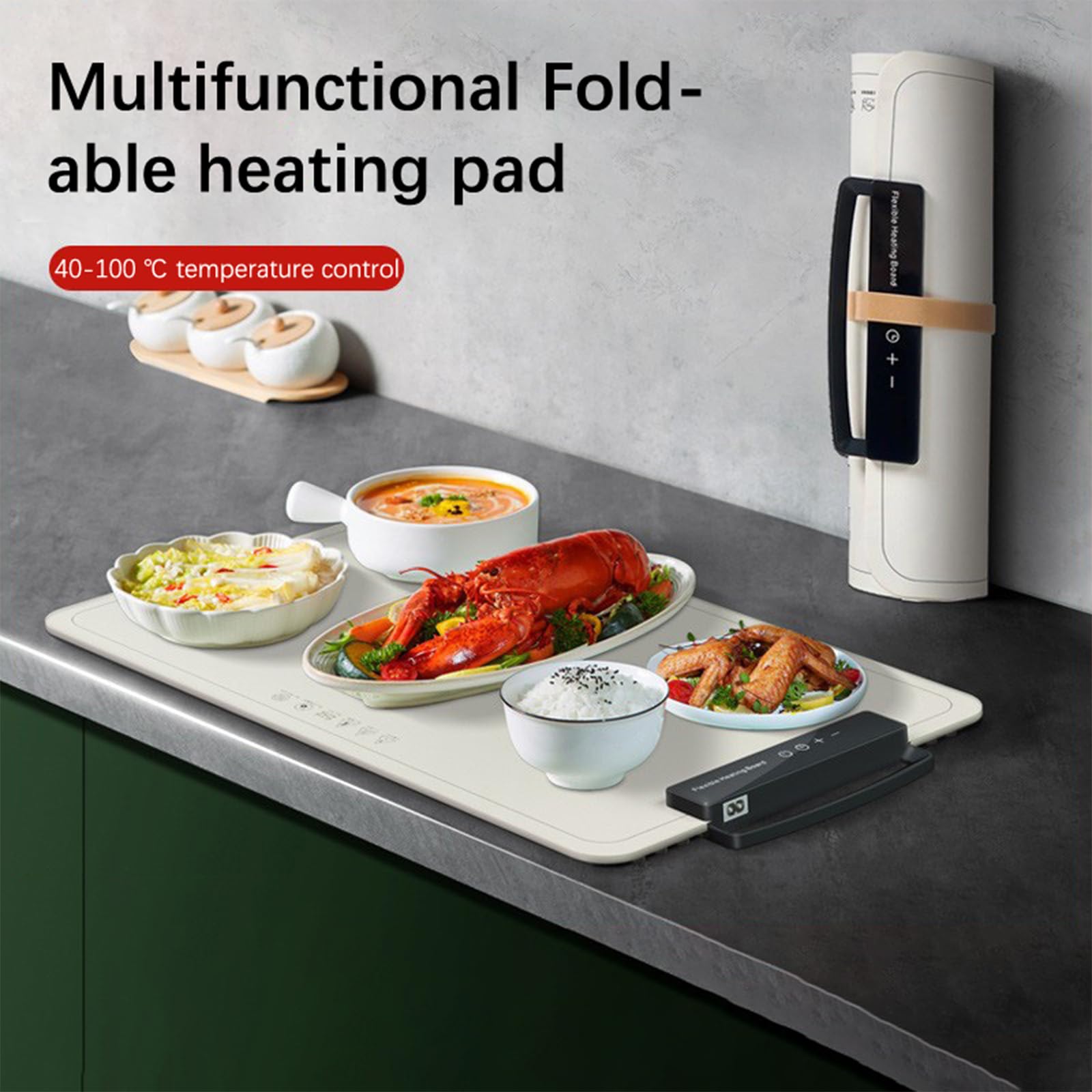 Bandeja calefactora eléctrica con temperatura ajustable 2024 Nueva actualización Bandeja calefactora eléctrica Calentador de alimentos plegable Bandejas calefactoras eléctricas de silicona de calentam