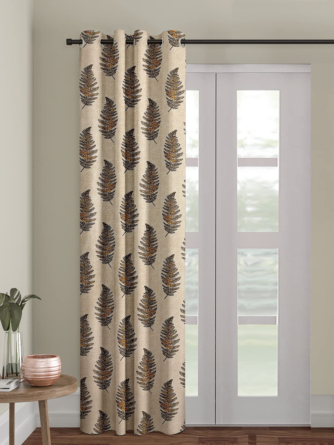 Cortina Striped Light-Filtering Polyester Curtains 7 feet Long Set of 1 for Door [ Opacity: 50-60%, Color: Brown, Printed Curtain -130 GSM ]