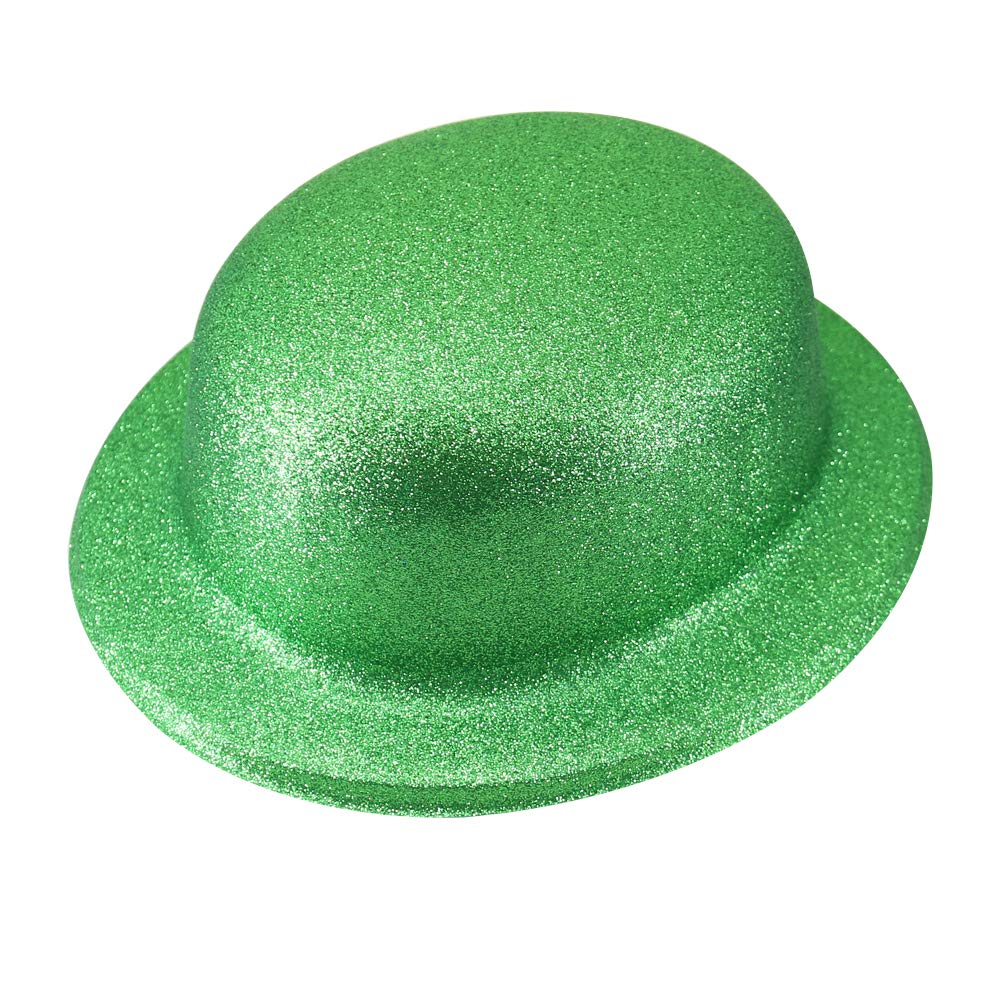 Time to Sparkle 12 Pack of Glitter Bowler Hat Unisex Gangster Style Plastic Party Hats Party Headwear Accessory, Glitter Bowler-Green