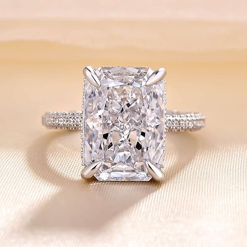 Miniatura 5 de Anillo de promesa de corte radiante para mujer, anillos de compromiso para ella, anillo de plata chapada en oro blanco de 18 quilates