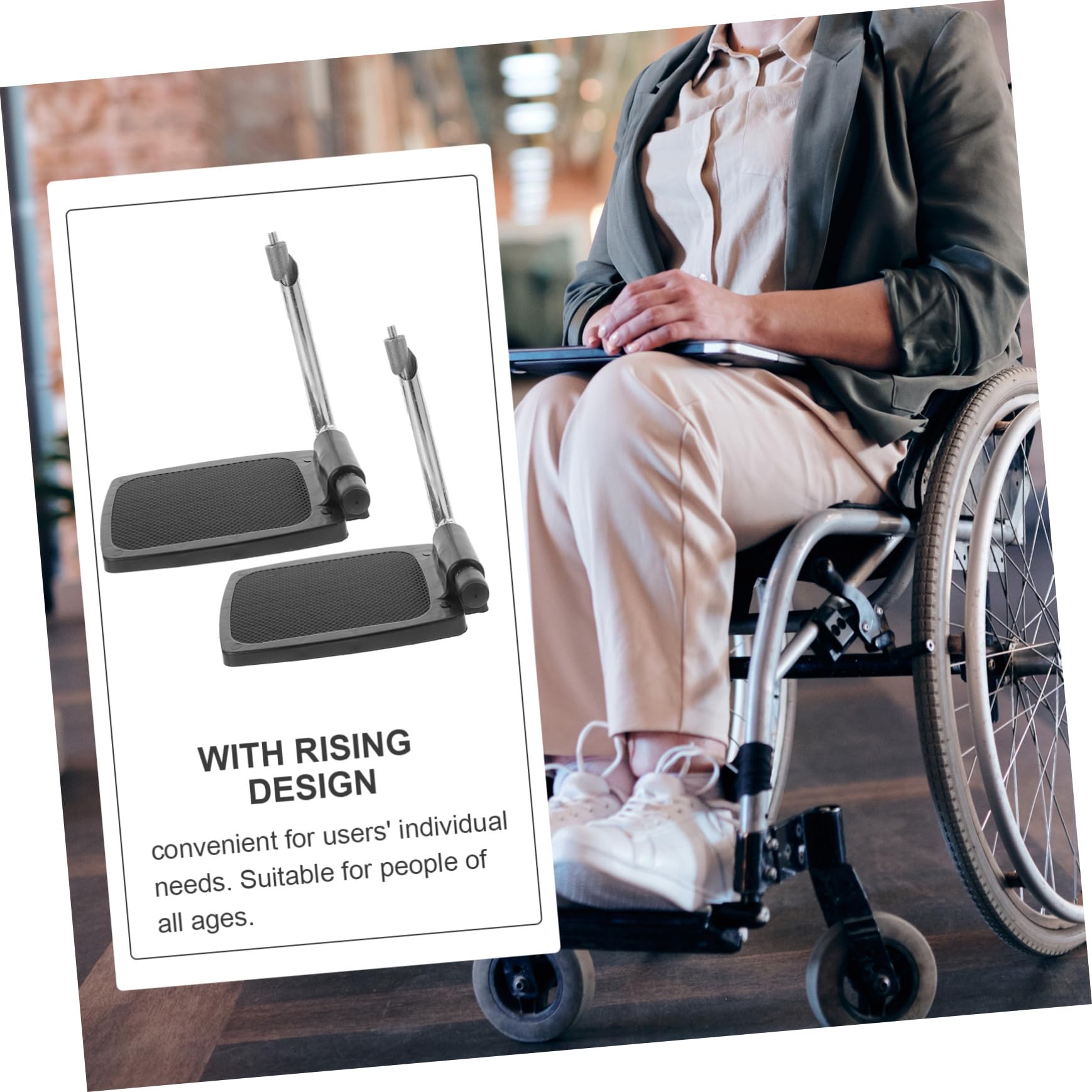 Reposapiés para Silla de Ruedas con Poste, Diseño Resistente y Plegable, Material Plástico Negro, Par de Pedales para Uso en Personas Edades Color Aleatorio