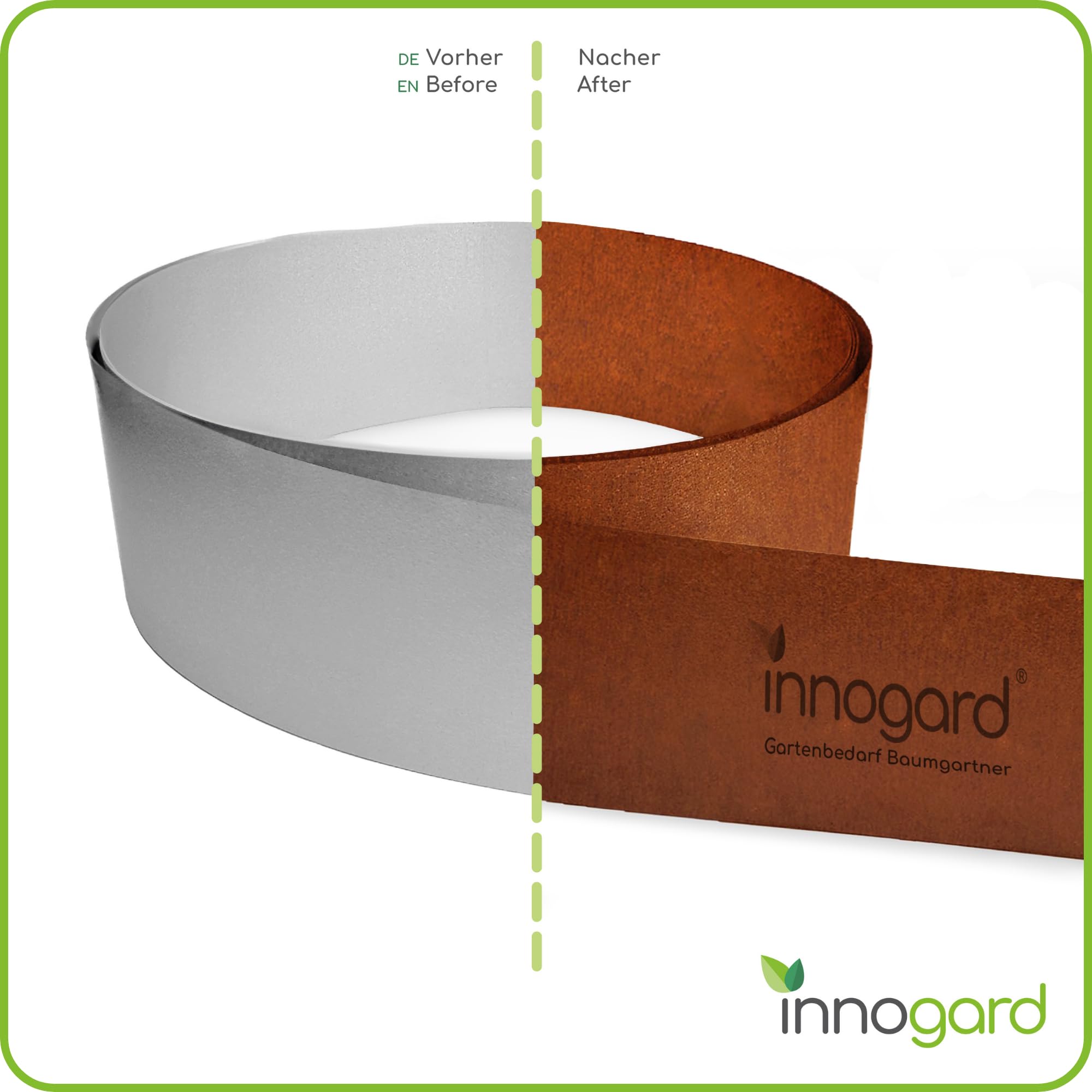 innogard Rasenkante Cortenstahl L10m H20cm - Flexible Beeteinfassung 1 mm stark Rasenkantenband für Garten Beetbegrenzung Beetumrandung