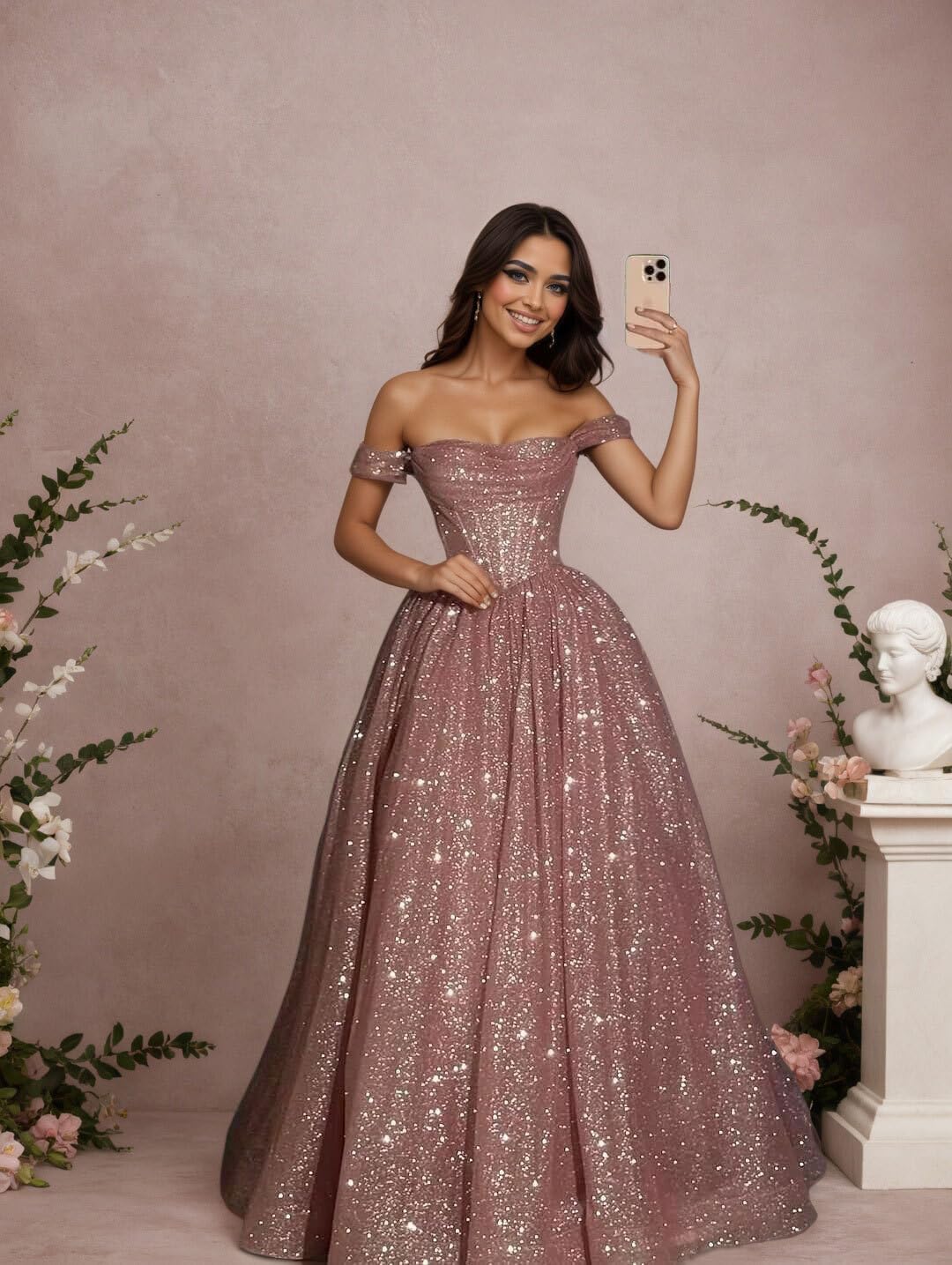 Off Shoulder Quinceanera Dress 2026 Long Sparkly Sequin Tulle Prom Dress A Line Corset Formal Ball Gown L001