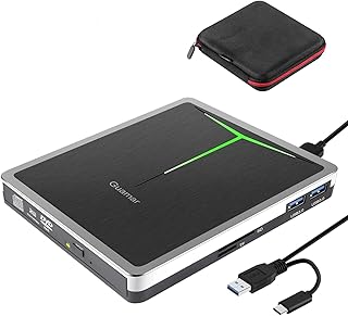 External CD DVD Drive, USB 3.0 USB-C CD/DVD+/-RW Burner Portable Optical Disk Drive CD ROM Reader Writer Player for Laptop Desktop PC Mac Windows 11 with SD/TF Slot/2 USB Ports (Silver)