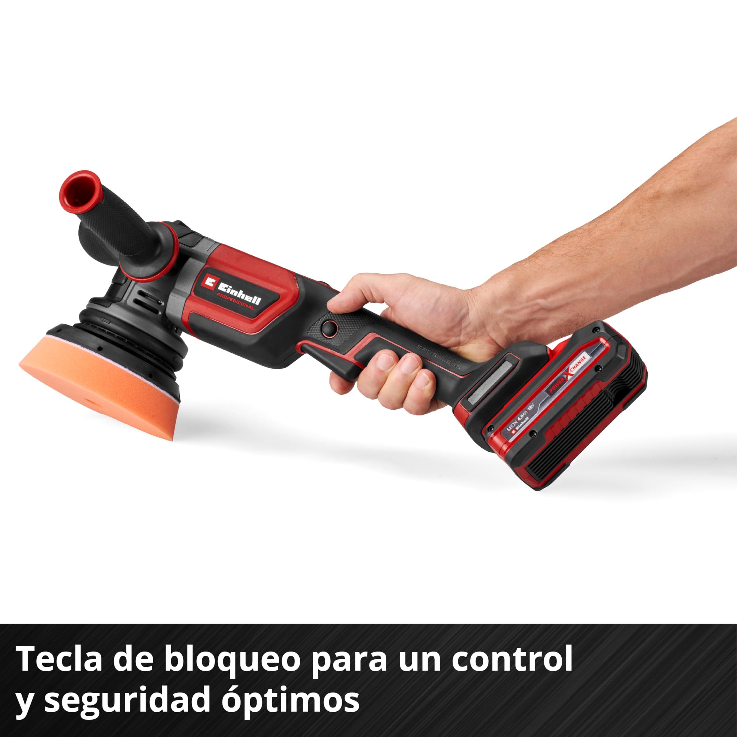 Einhell Professional pulidora excéntrica con batería CP-EP 18/125 Li BL-Solo Power X-Change (18 V, pulidora 125 mm, brushless, 3800 rpm, incl. 3 almohadillas de pulido, sin batería)