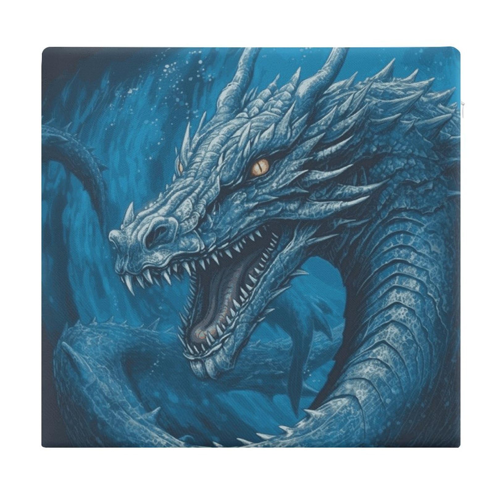 JTREHY Dragon Cool Blue Chair Cushions Non-Slip Bar Stool Cushions Ultra Soft Warm Memory Foam Meditation Cushion Removable Large Square Seat Cushions for Dining Chair 15x14In