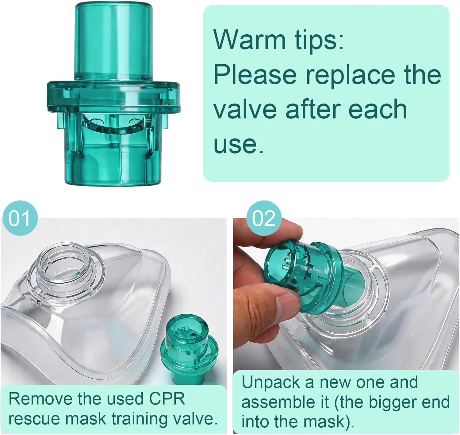 200 PCS CPR One Way Valves for Training Mask, Blue CPR Training Valves Fit Most Masks, Individually Wrapped (Green)