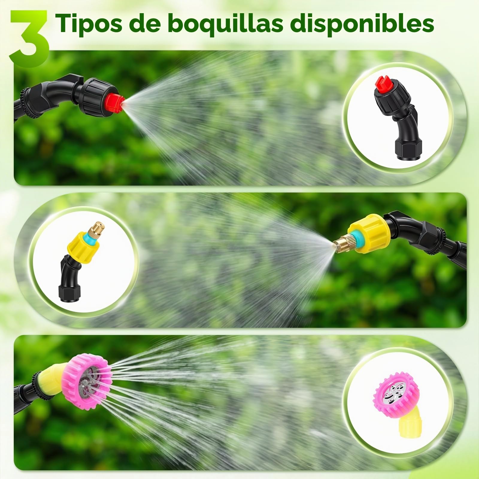 Pulverizador Eléctrico de Jardín de 8 litros con Batería USB-C, 3 Boquillas, Lanza Extensible, Correa de Hombro para Riego y Control de Malezas