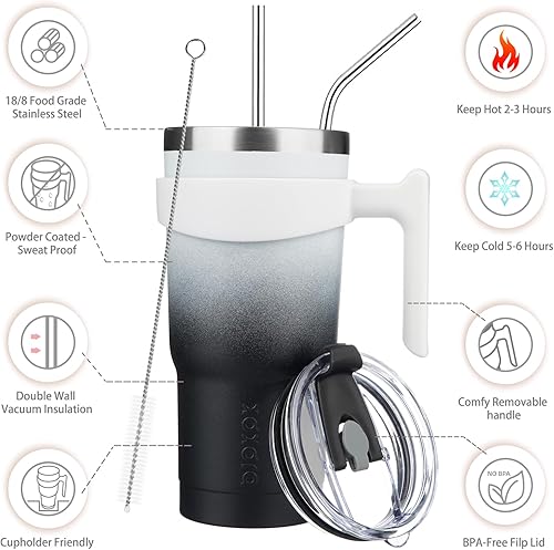 Miniatura 2 de BJPKPK Vaso aislado de acero inoxidable de 20 onzas con asa, popote y tapa, día y noche
