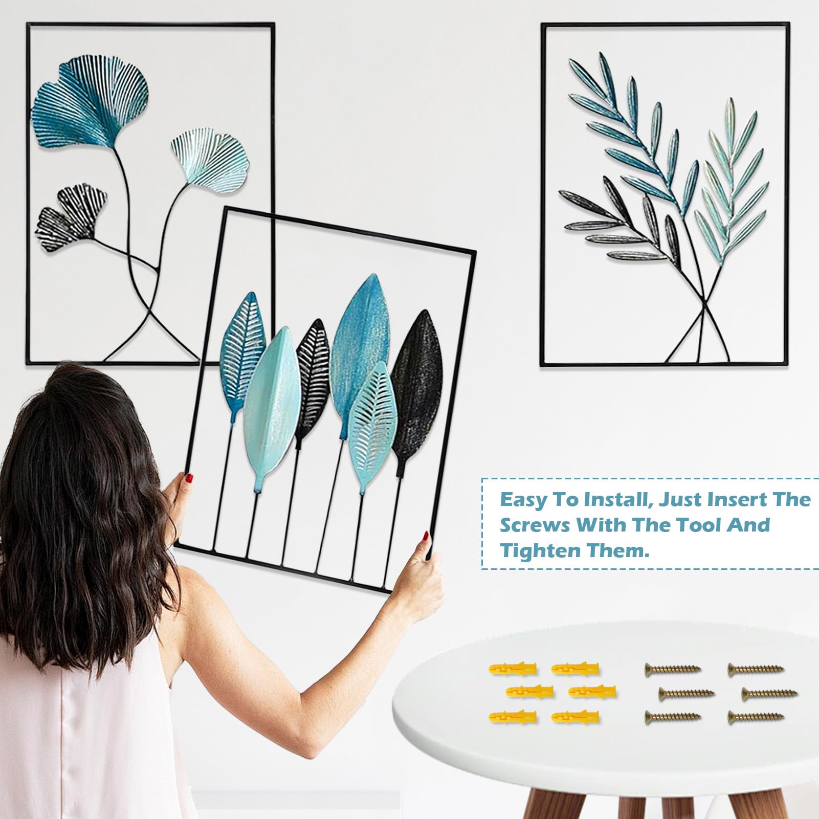 MeYuxg 3 unidades de decoración de pared de metal para salón, 30 x 43 cm, cuadros de metal con marco, moderno hogar, para dormitorio, cocina, oficina