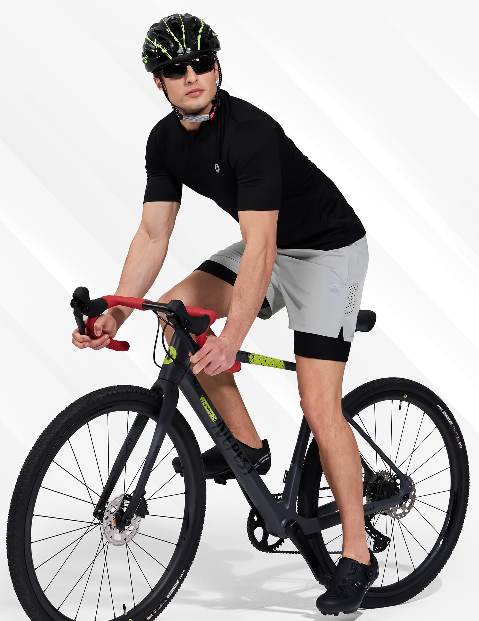 Nepest Mountainbike Hose Herren Kurz MTB Shorts Gepolstert 4D Fahrradhose Locker Tasche Atmungsaktiv Schnelltrocknend