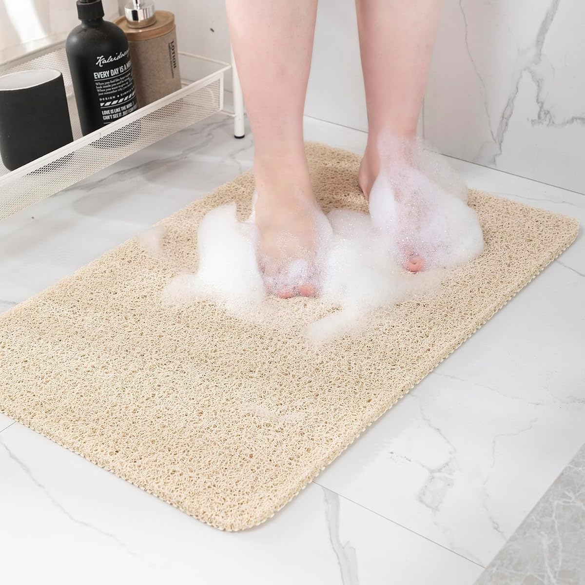 Hargiis Alfombrilla antideslizante para bañera, alfombrilla de ducha antideslizante, alfombrillas de baño de secado rápido, alfombrilla para fregar pies, alfombrilla antideslizante para bañera, piso, baño, hogar, cocina, hotel (beige 32 x 17 pulgadas)