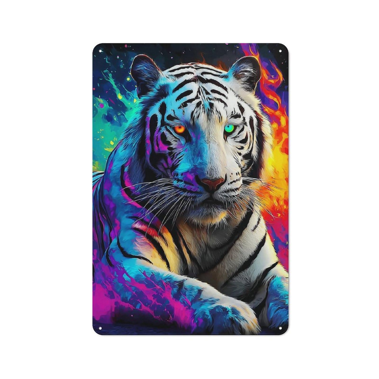Junmoney Colorful Tiger Artwork Metal Wall Sign 30X20cm Featuring For Café Or Restaurant, A Decorative Metal Sign For Cafés And Restaurants