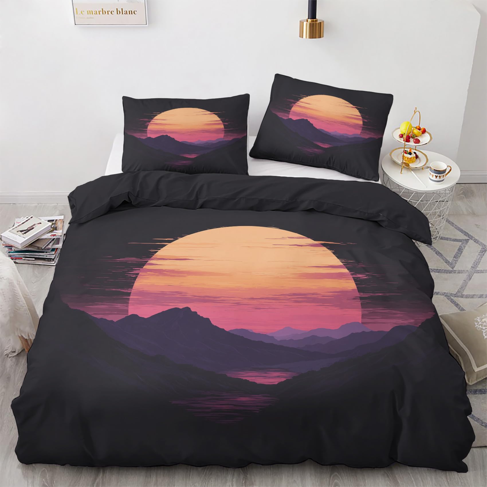 Housse de couette coucher de soleil 220x240 cm avec 2 taies d'oreiller en microfibre pour lit 2 personnes