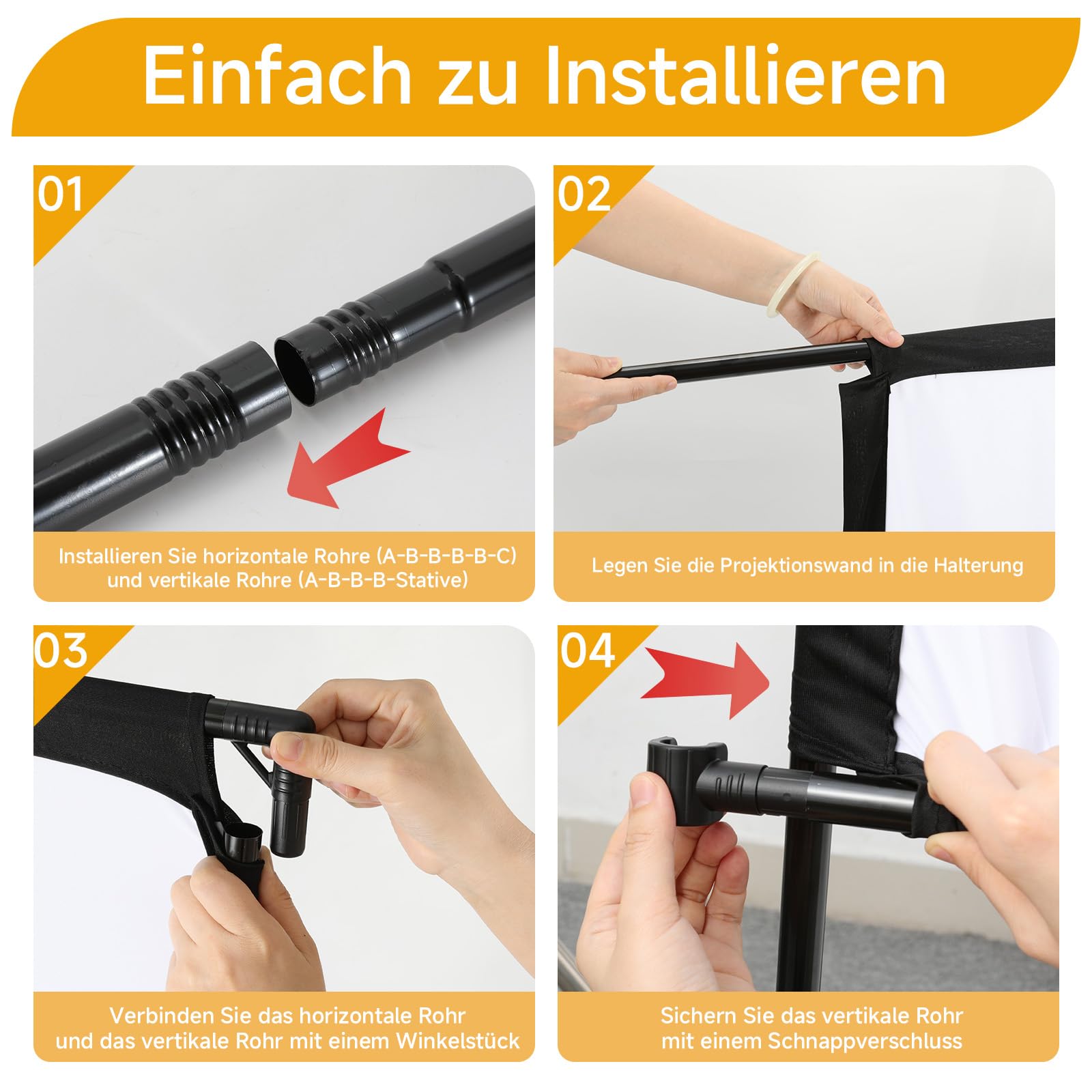 VISULAPEX 100” Beamer Leinwand mit Stativ, 16:9 4K HD Projektor Leinwand Tragbar, Faltbare leinwand Beamer mit Tragetasch für Heimkino Gartenkino Theater Nächte