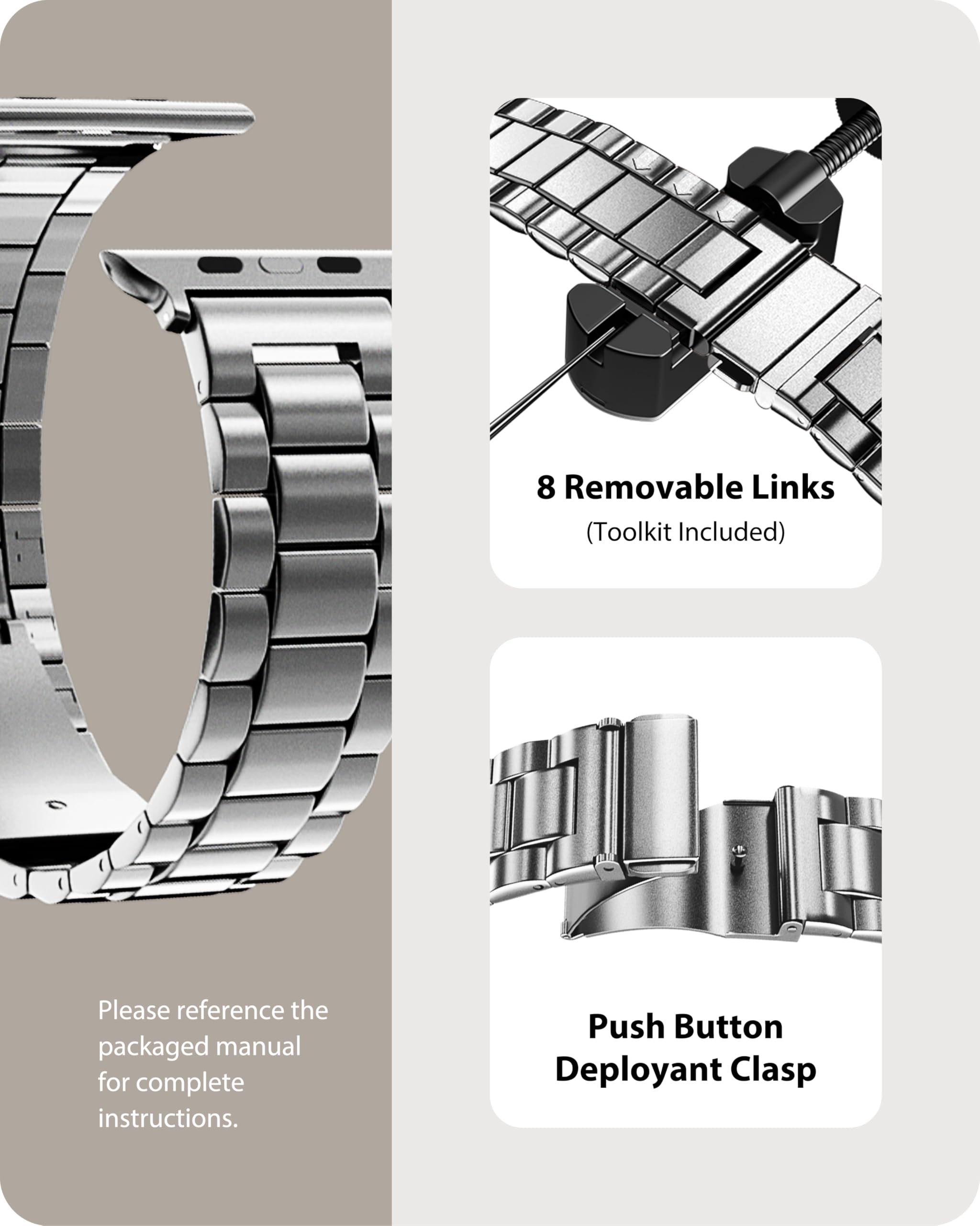Fullmosa Cinturino per Apple Watch 10 42mm, Cinturino in Acciaio Inossidabile Compatibile con Apple Watch Band 42mm Serie 11 10, Cinturini di Ricambio per Uomo e Donna, Argento