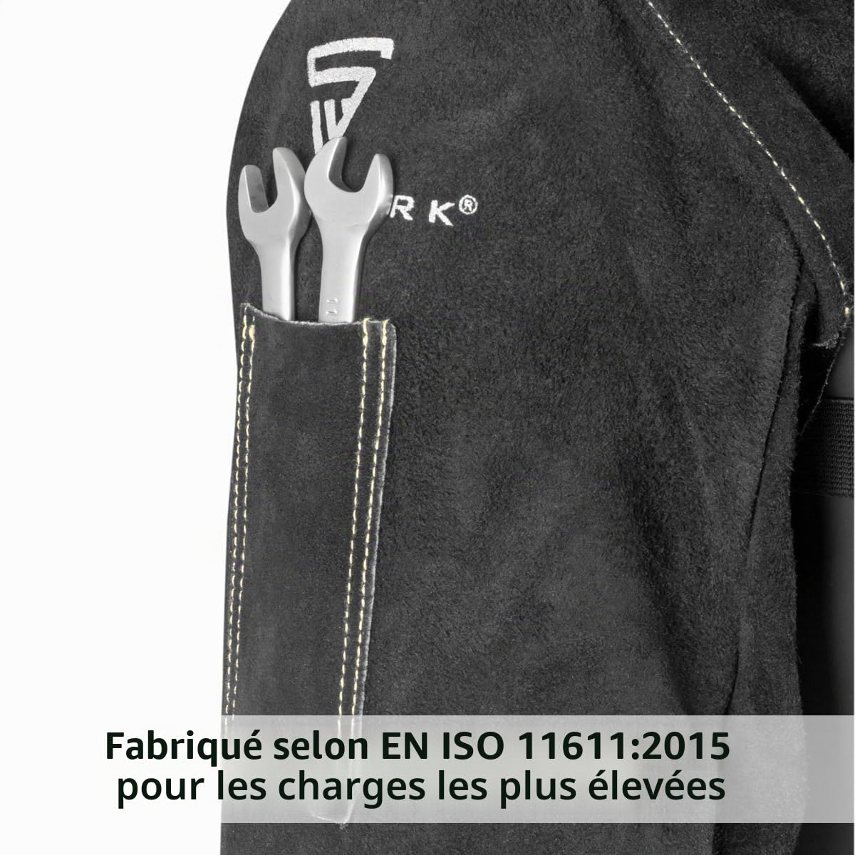 STAHLWERK Manches pour soudeurs | Manchettes pour soudeurs | Manchettes de protection pour soudeurs | Vêtements de protection pour soudeurs avec bretelles en cuir croûte de haute qualité