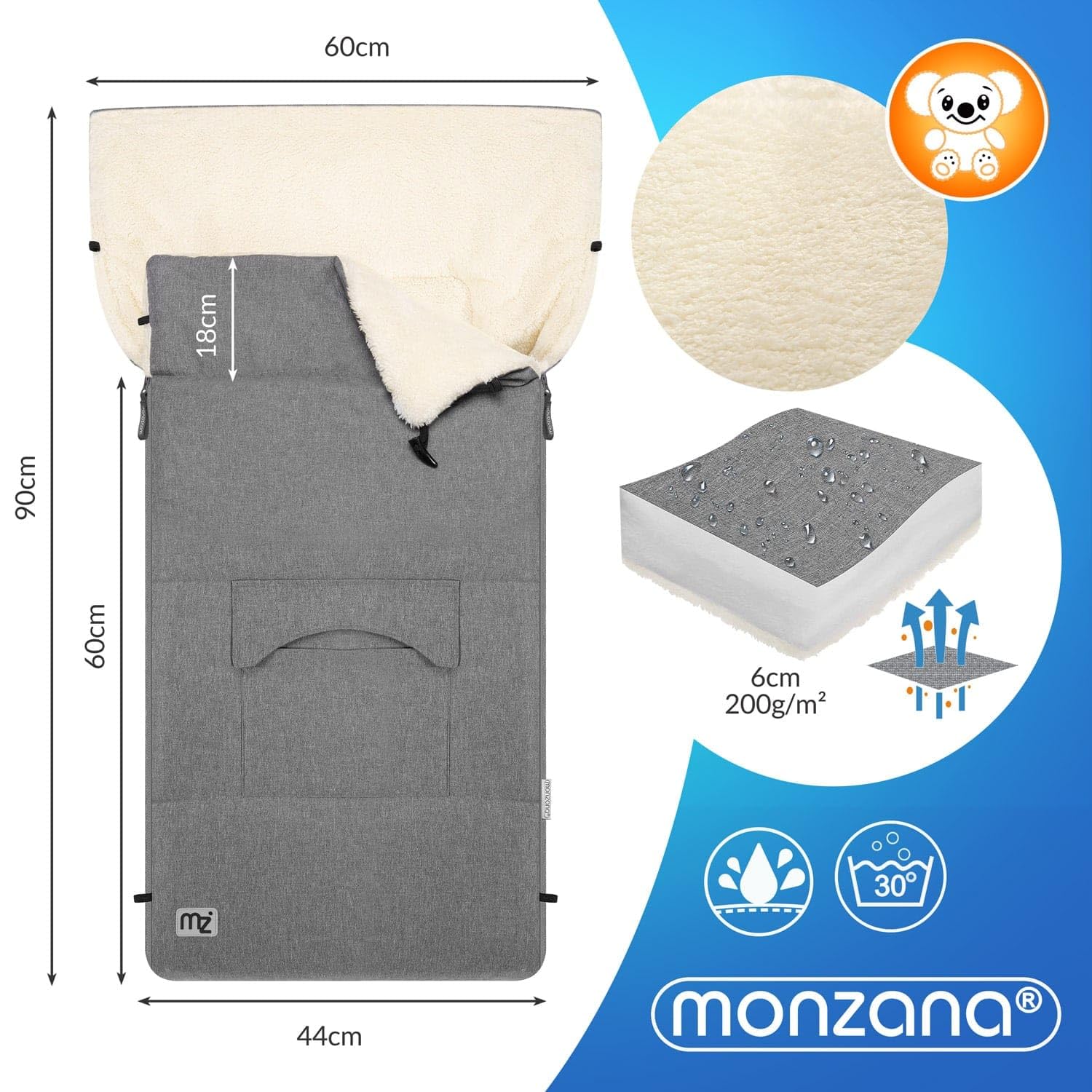 MONZANA® Fußsack für Kinderwagen Baby Winter mit Handwärmer Reflektoren Reißverschluss Buggy Waschbar Babyschale Schlafsack Kuschelig Dunkelgrün