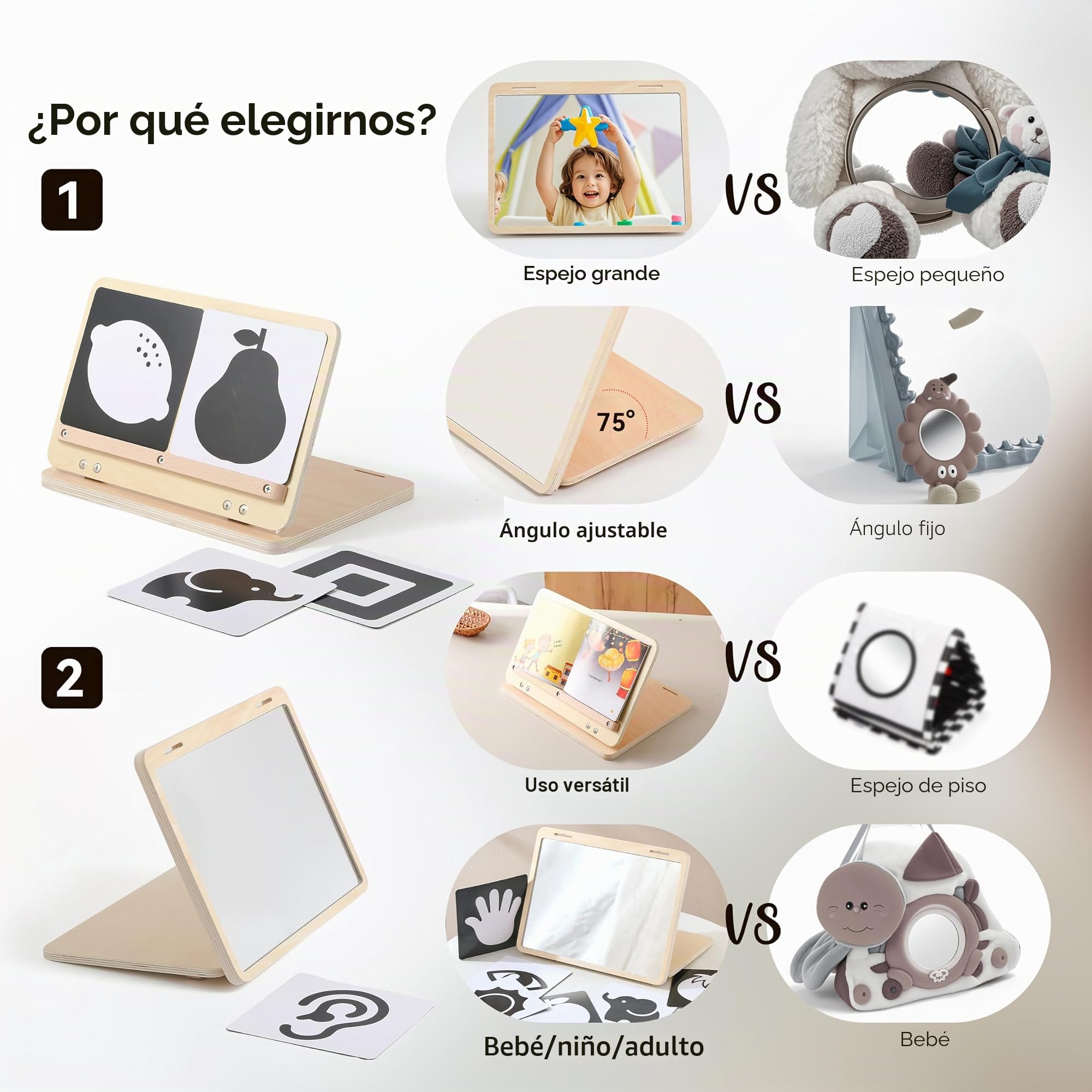 Juguete de espejo para bebé Montessori para recién nacidos, madera, 0-12 meses, regalo