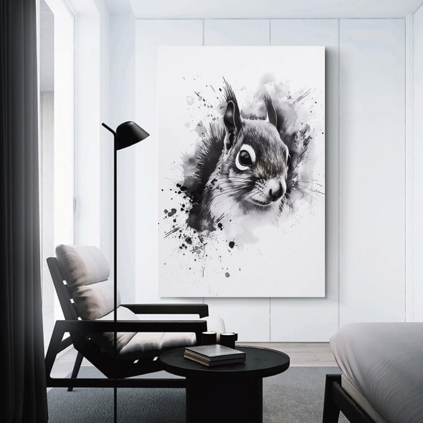 Junmoney Squirrel Watercolor Wall Decor Canvas Print, 24x36inch(60x90cm), for Living Room, Lounge Or Sitting Room, Easy Decor for Gallery Walls