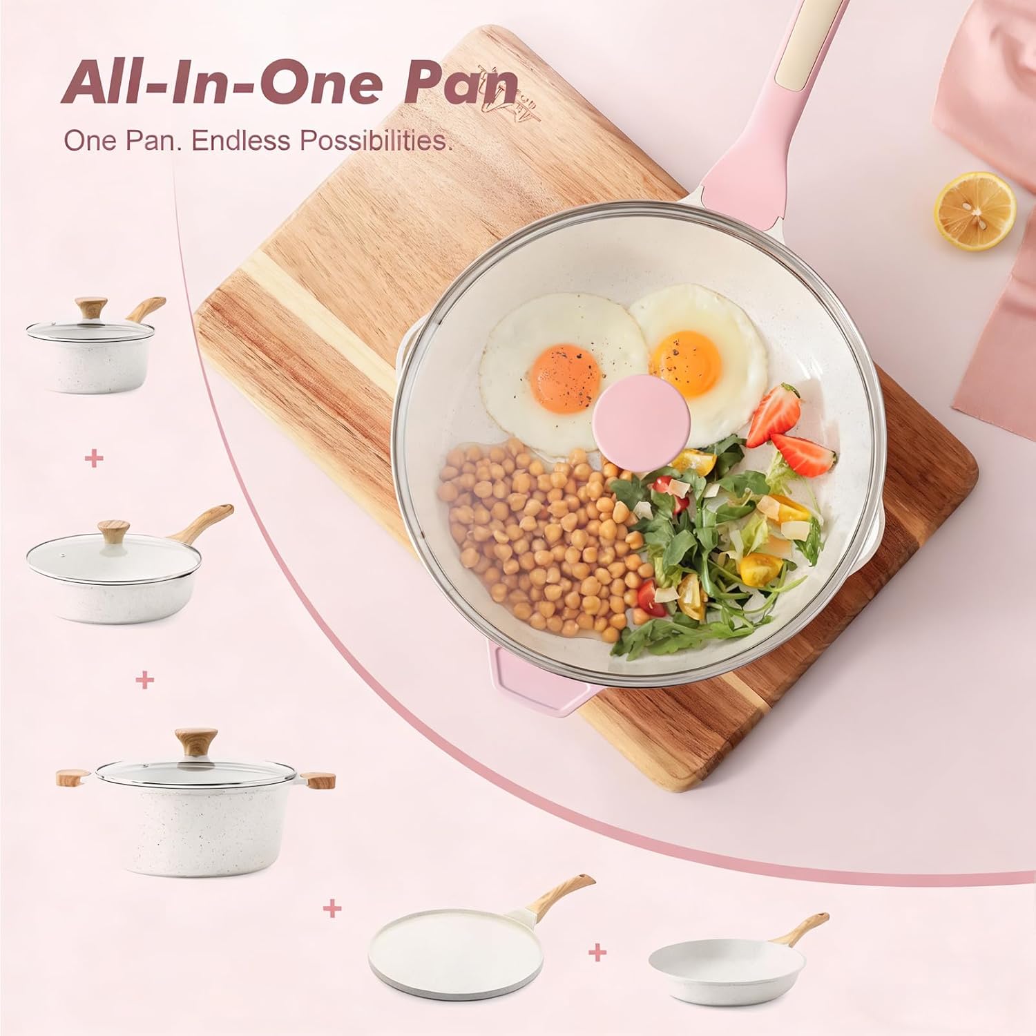 SENSARTE Nonstick Ceramic Skillet with Lid 10-inch, 3.5QT Non Toxic Deep Frying Pan, Saute Pan with Lid, Stay-cool Handle, Healthy Cooking Pot, Induction Compatible, Pink - Image 5