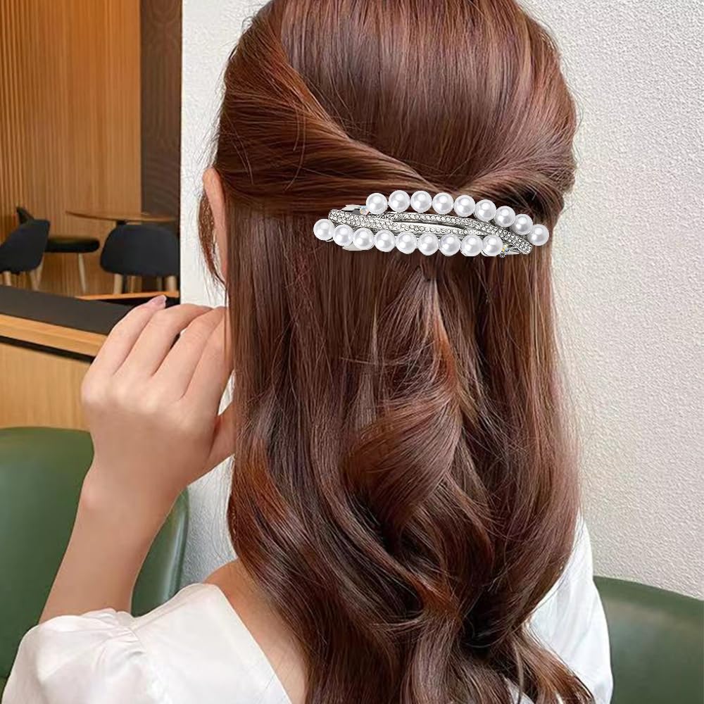 Amazon.com : French Pearl Hair Barrettes for Women Silver  display picture 1