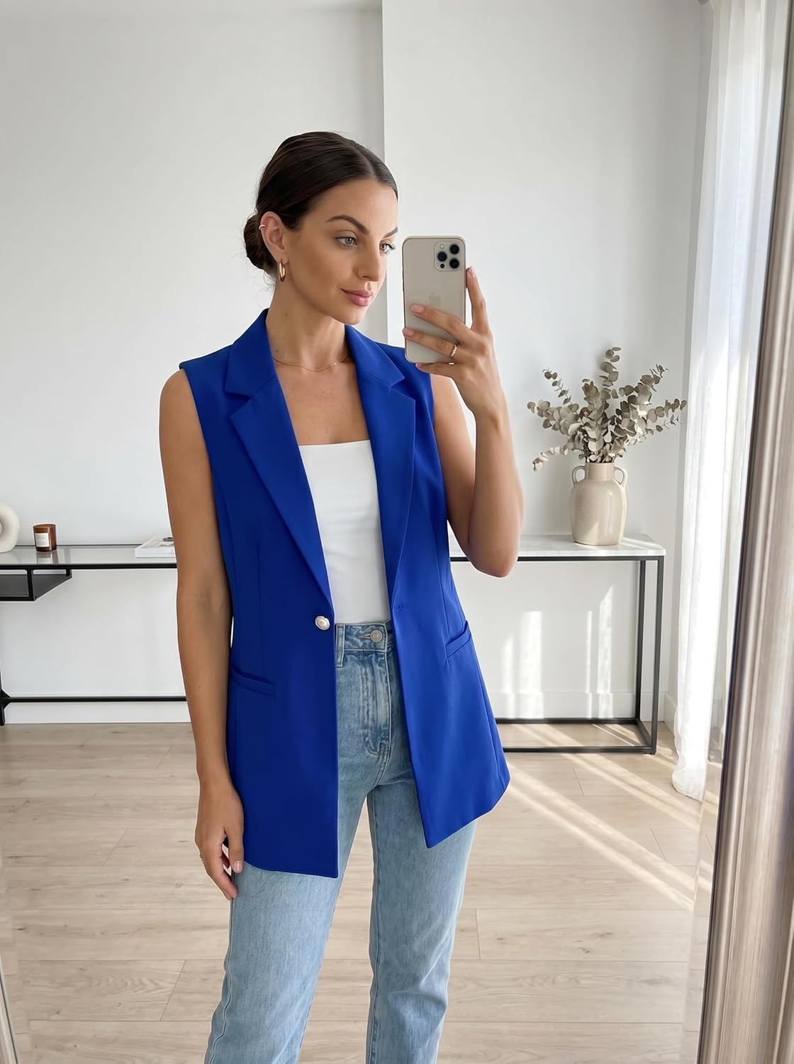 Kedera Women's Sleeveless Vest Blazer Fully Lined Spring Casual Open Front Work Office Tops Jacket Pockets