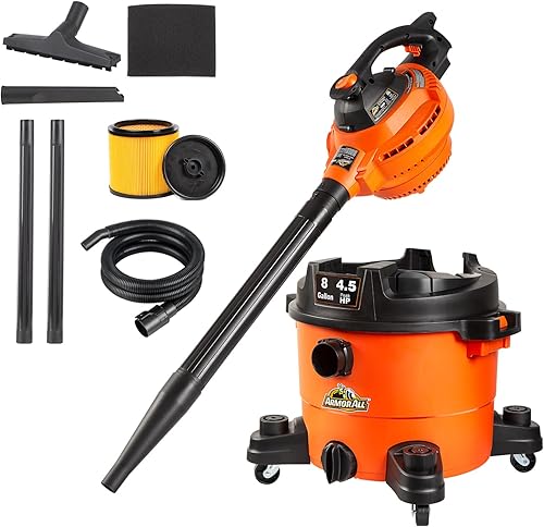 Armor All VBV809 0901 - Aspiradora húmedaseca de 8 galones y 4.5 HP con soplador desmontable, naranja