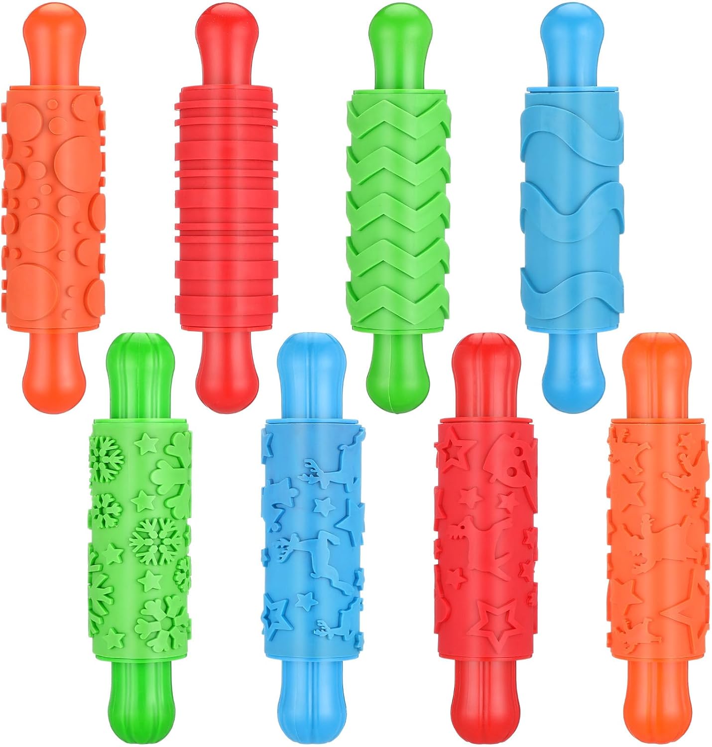 Aoriher 8 Pcs Play Clay Rollers for Kids Textured Rollers with Plastic Handles Play Clay Accessories Pattern Rolling Pins for DIY Art Signs Posters Craft Creations