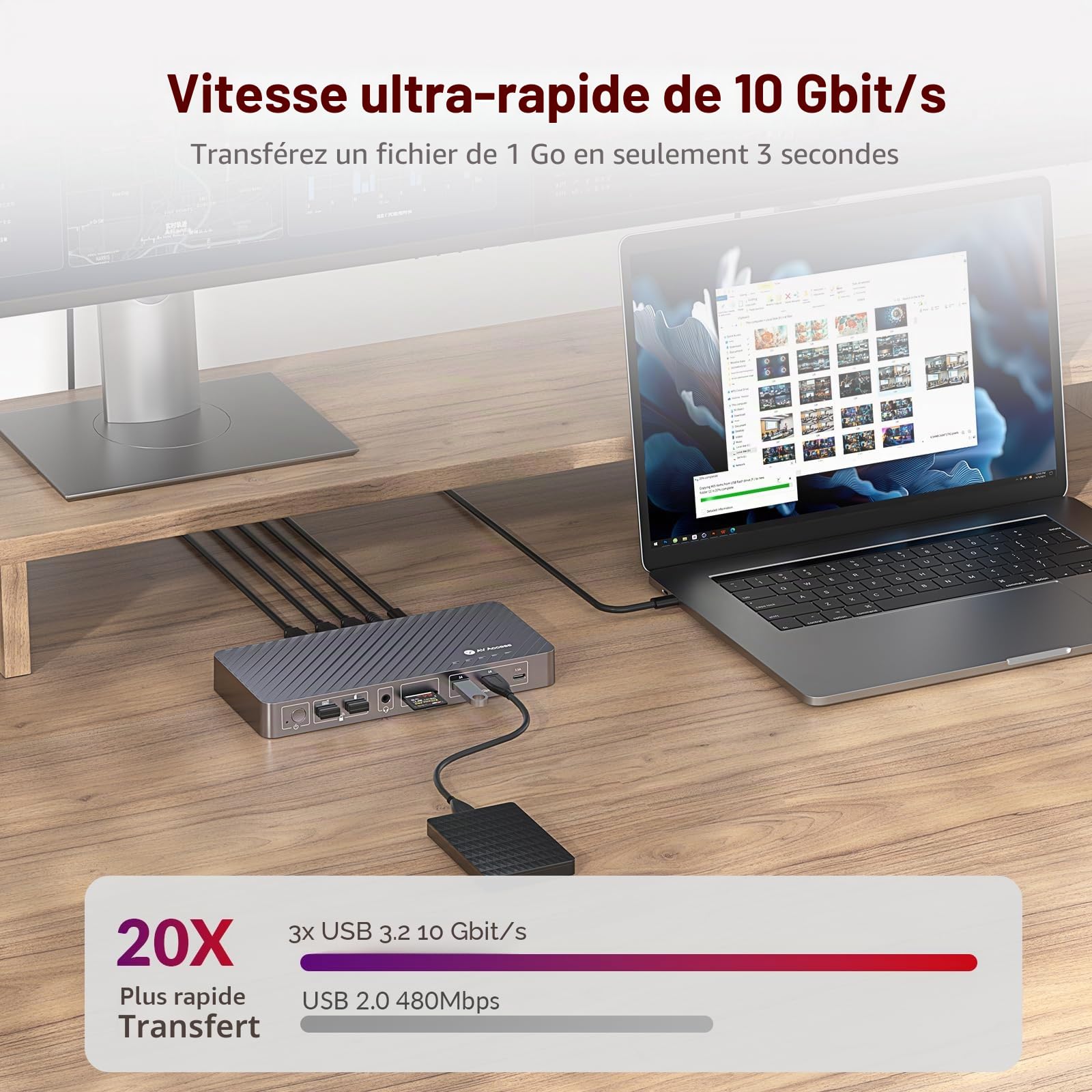 Station d'accueil 13-en-1 Laptop Docking Station, Triple Affichage, 4K HDMI et 2 x DP, Charge 100W pour Laptop, USB C/A 10 Gbps, Ethernet, Audio, SD, USB C pour MacBook/Chrome/Dell/HP/Lenovo, KD-S03