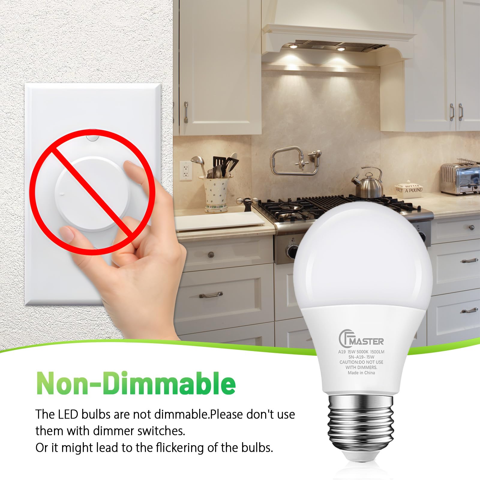 A19 LED Light Bulb 100W Equivalent Light Bulbs 15W 5000K Daylight 1500 Lumens Non-Dimmable LED Bulb E26 Standard — view 5