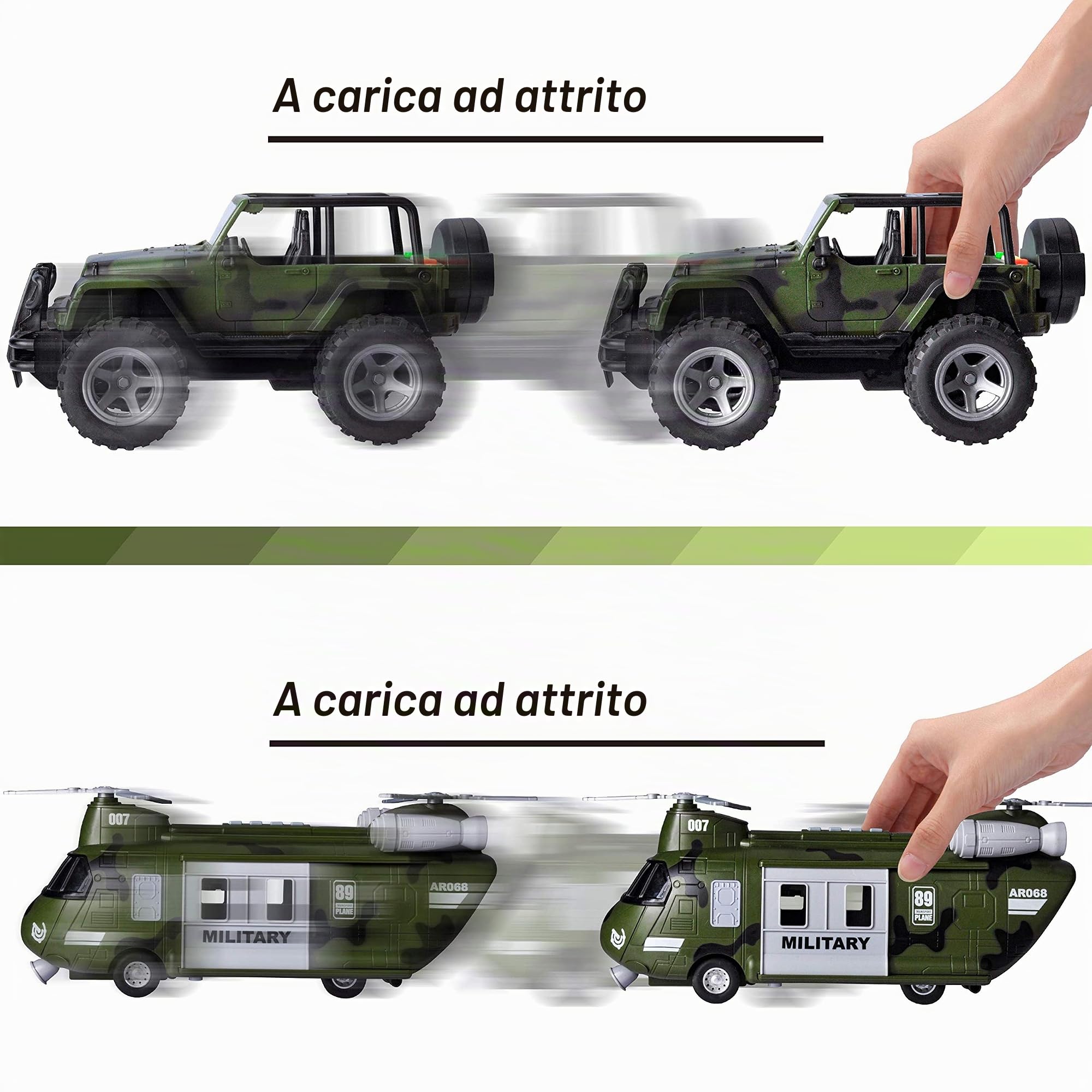 JOYIN Veicoli Militari Giocattolo Set di Elicottero da Trasporto Alimentato a Frizione e Camion Militare con Luce e Suono Sirena e Soldati Uomini dell'Esercito Action Figures per Bambini