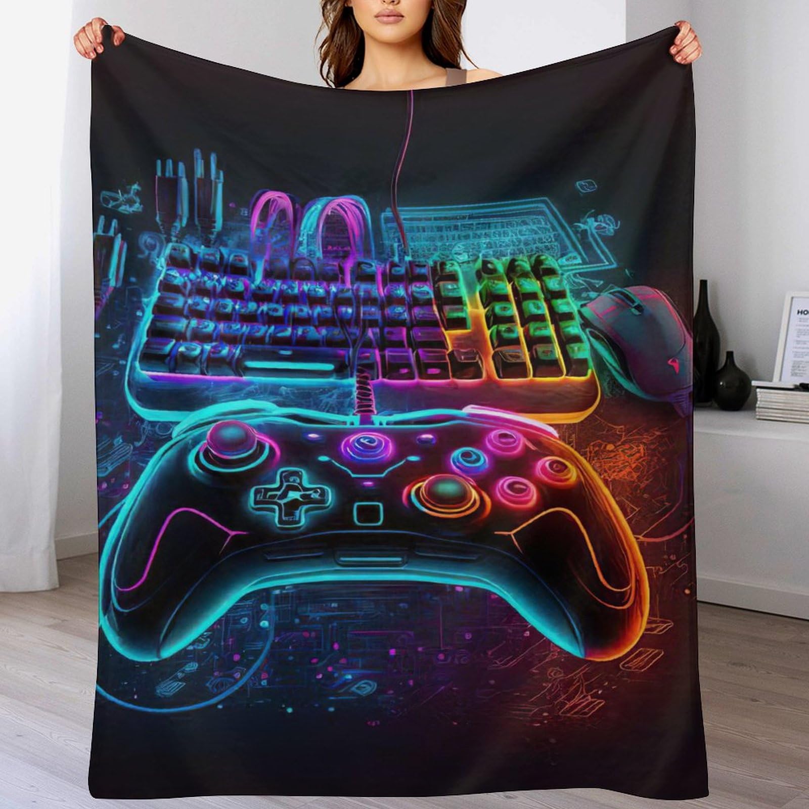 Couverture manette de jeu plaid gamer polaire pour canapé et lit 150x200cm