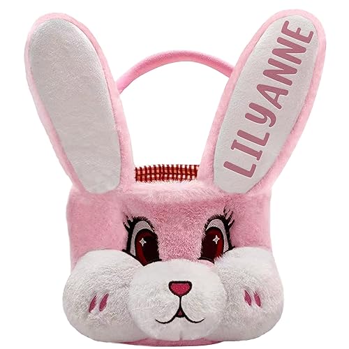 Miniatura 8 de Cestas de Pascua personalizadas para niñas y niños con nombre, regalos de Pascua personalizados, cesta de Pascua de felpa para niños, conejo blanco,