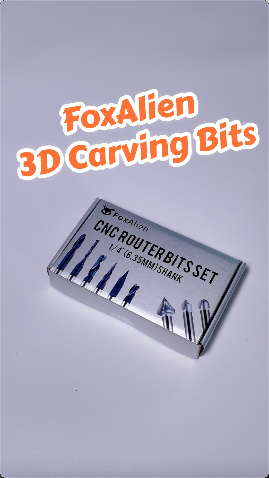 Image of FoxAlien 1 /4 inch Shank 3D Carving Router Set - V-Groove, Spiral End Mills, Tapered Bit for Wood Relief Carving, Woodworking, Lettering (10-in-1) - Includes 1 /4 inch ER11 Collet