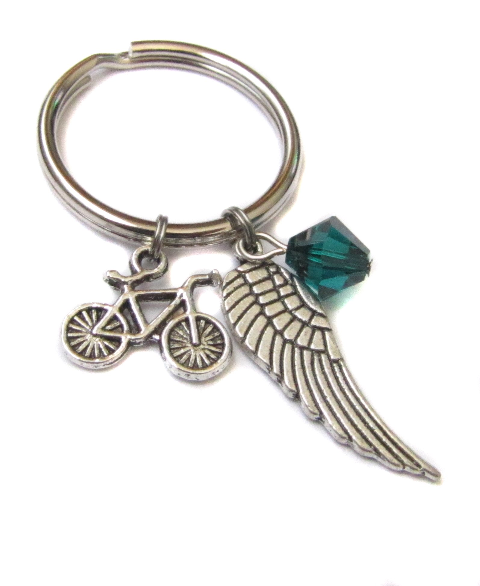 Heart Projects Bicycle Angel Wing Charm, Archangel Raphael Crystal Safe Travels Guardian Angel Gift Keychain Bag Charm