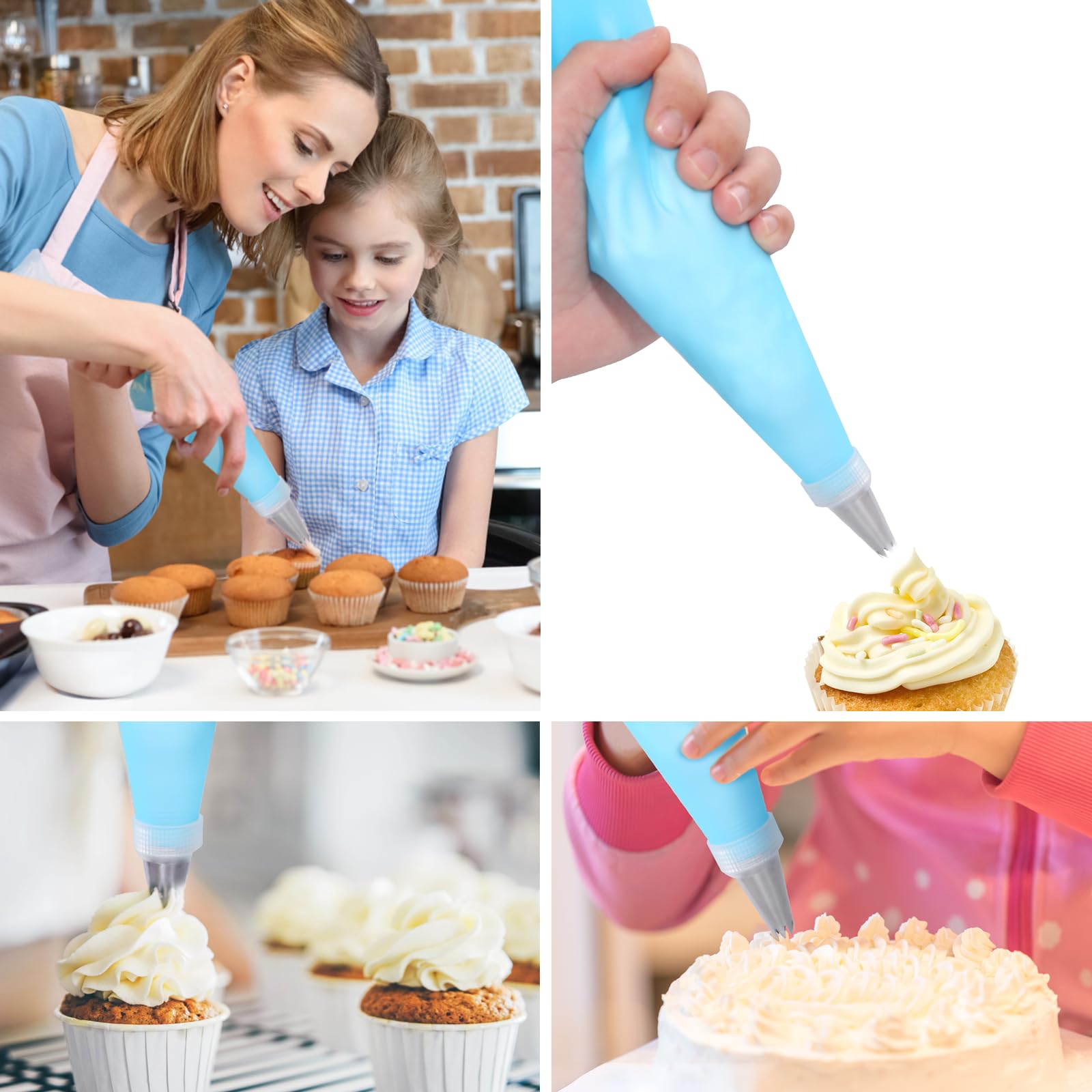Uten Kit de Pâtisserie, 33 pcs Fournitures de Décoration de Gâteaux avec Plateau Tournant en Verre, Poche à Douille, Embouts de Passepoil, Outils de Cuisson
