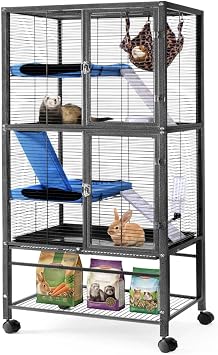 HABUTWAY 55H Large Metal Rolling Ferrets Cage, Cage for Rats/Chinchillas, 0.5 Bar Spacing for Ferret,Small Animal Cage w/Removable Ramp & Platform