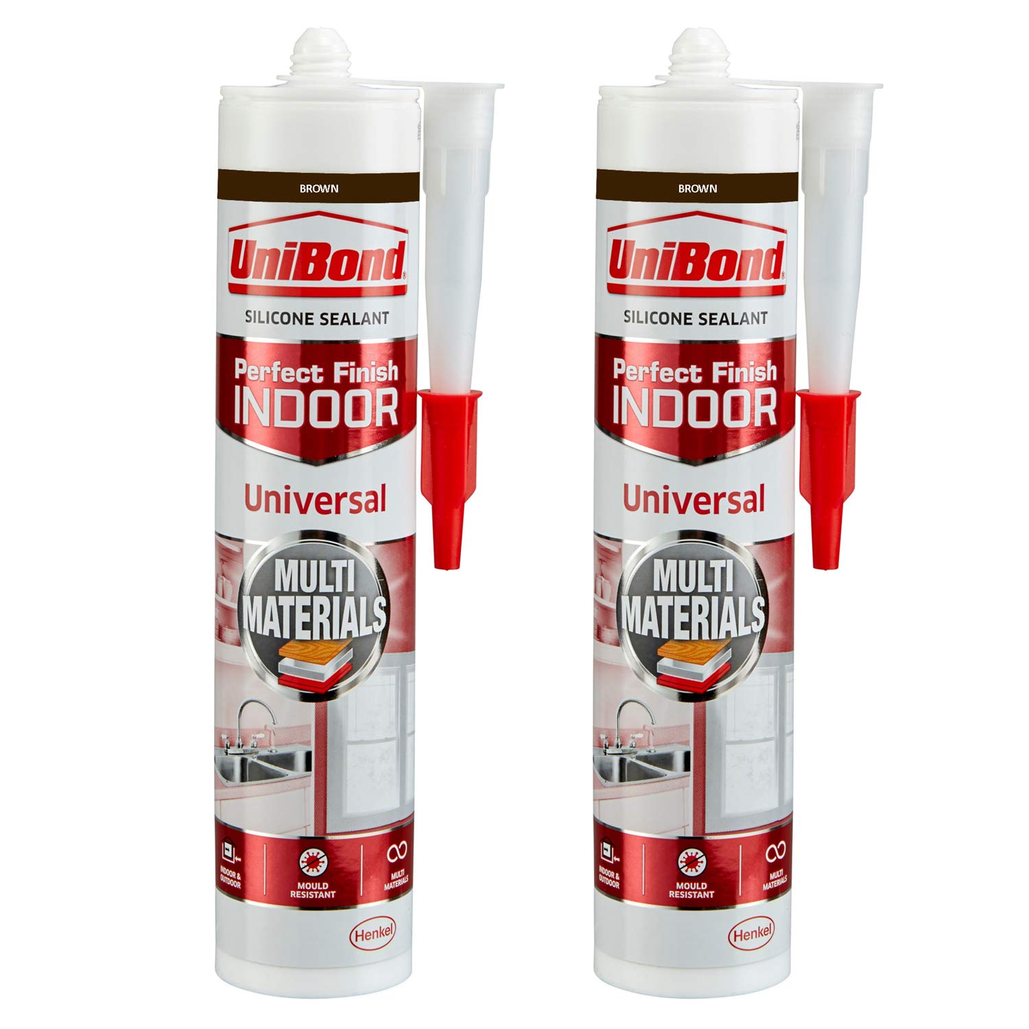 UniBond Perfect Finish Indoor BROWN Silicone Sealant 273g - Mould Resistant - Multi Surface Application - Touch dry in 20 mins and fully dry in 24hours (Set of 2)