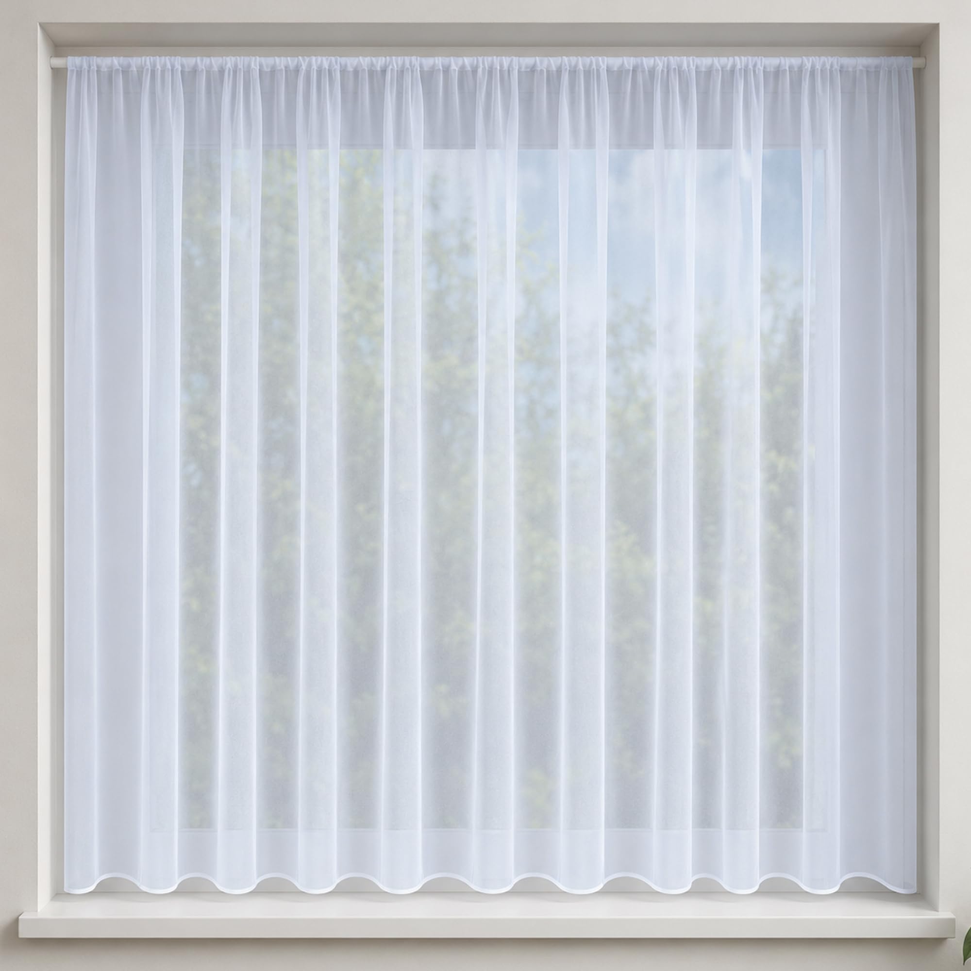 3.5 Metres Wide x 48" (122cm) Drop - Marina Optic White Modern Plain Voile Net Curtain - Panel By The Metre - Easy To Hang Contemporary Slot Top Design — image 1