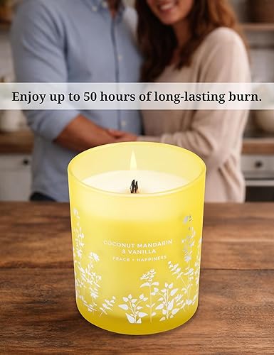 Miniatura 3 de Vela perfumada de soja con mecha de madera de vainilla y mandarina de coco, 10.6 onzas, vela de aromaterapia de cítricos de coco tropical para el