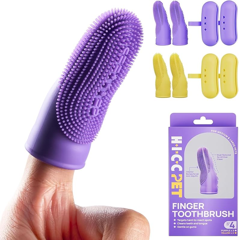 Escova de Dentes para Cães de Silicone Macio com Dupla Face HICC PET, Pacote com 4