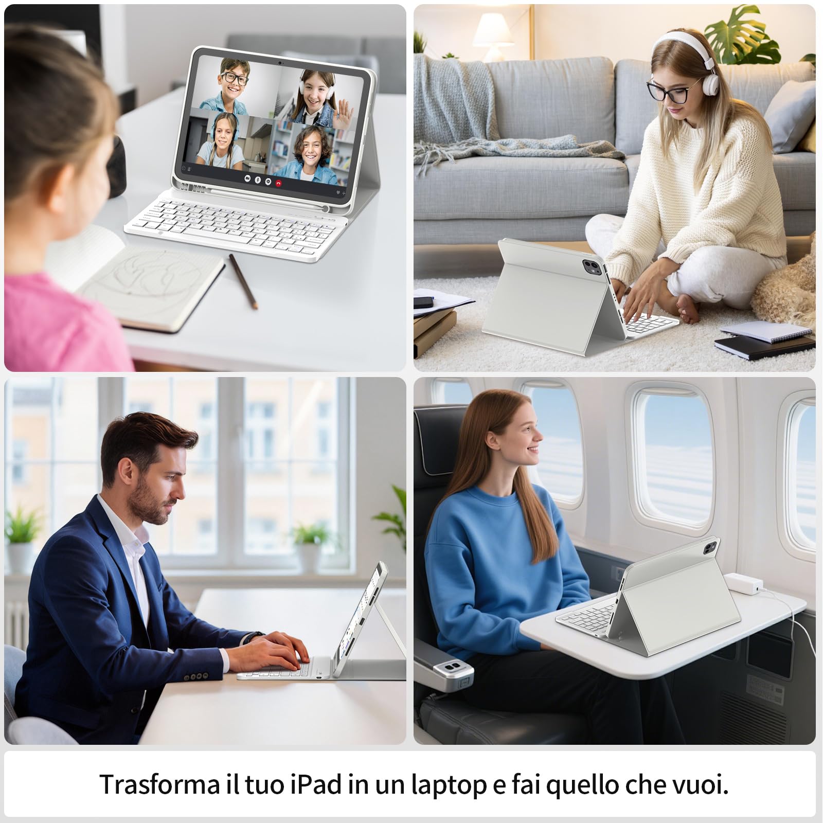 TQQ Cover con Tastiera per iPad Air 11 pollici (M3 2025 e M2 2024), iPad Air 5ª/4ª Gen e iPad Pro 11 pollici(4ª, 3ª, 2ª, 1ª Gen), Tastiera Bluetooth Staccabile con Portapenna, Italiano QWERTY Layout