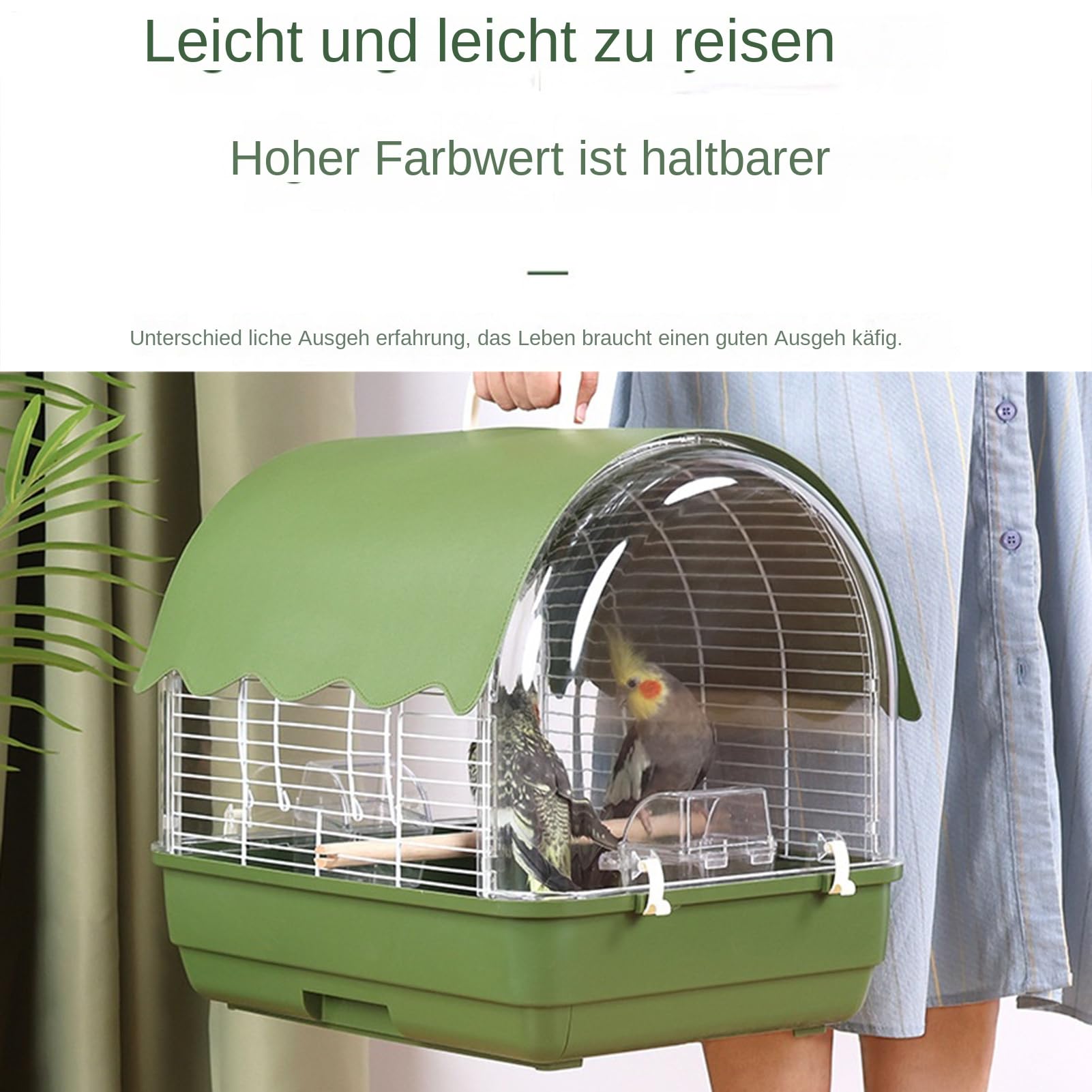 Tragbarer Vogelkäfig – durchsichtiger Reiseträger, Vollsicht-Sittichkäfig, leichtes, langlebiges Vogelgehege, Verwendung im Innen- und Außenbereich, Wohnzimmer, Park, idealer Transport für Sittiche, N