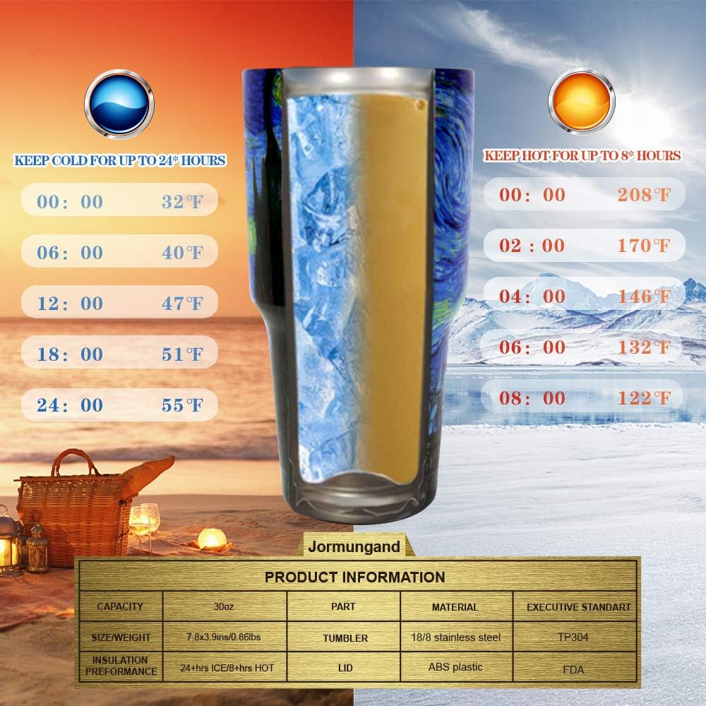 Jormungand 30 oz Tumbler Stainless Steel Vacuum Insulated Travel Mug with Leak Proof Lid Double Wall Coffee Cup Water Bottle for Cold Beverages 30oz Tumbler Starry Night - Image 3