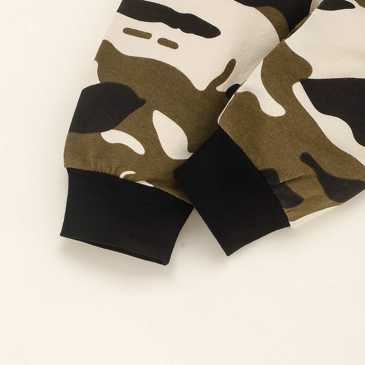 Baby Boy kamuflaż zestaw z długim rękawem tata chłopiec kamuflaż bluza top + kieszenie + długie spodnie, zielony, 6-12 mois