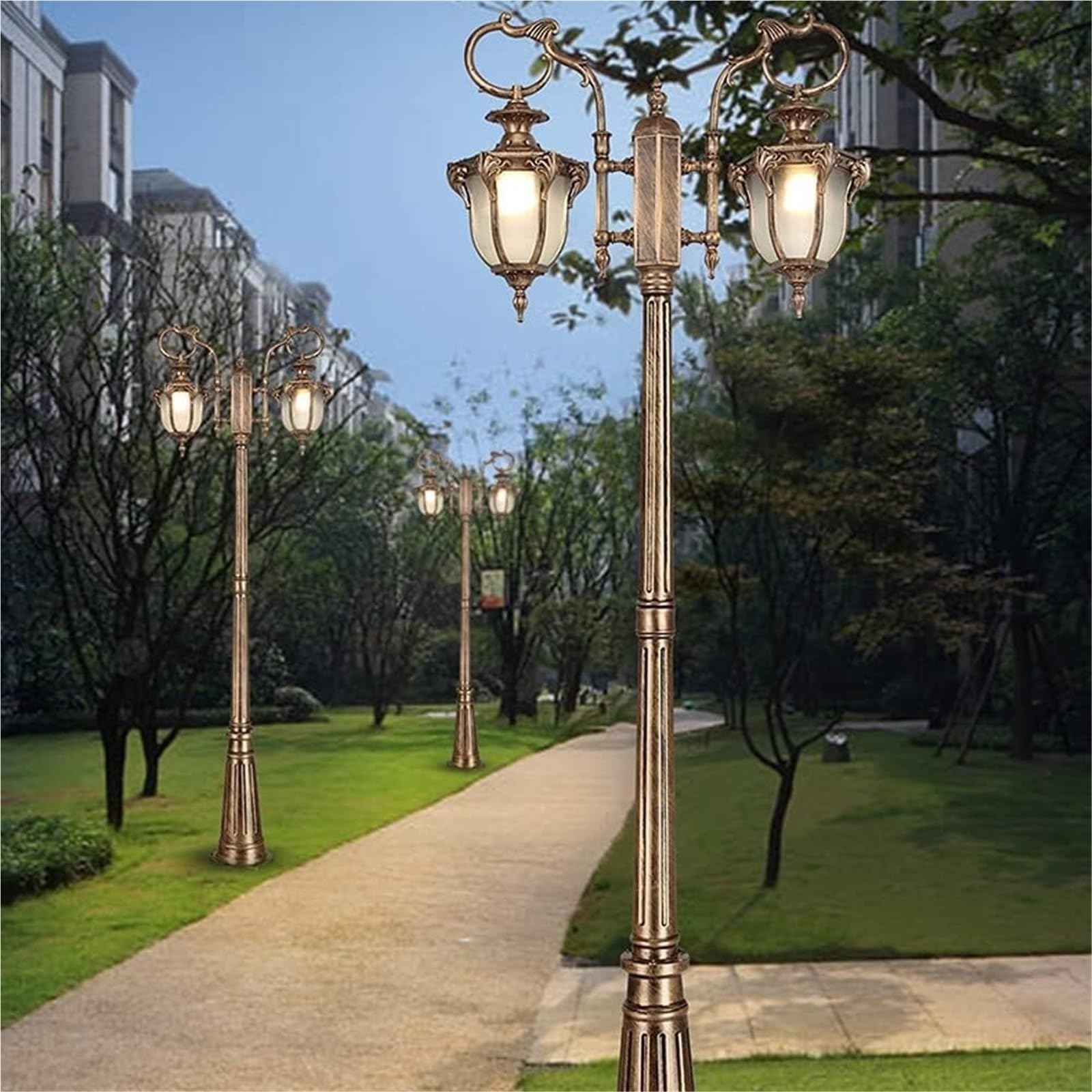 Lampy Solarne Na Słupku, Zewnętrzne Lampy Na Słupku, 2-Lampowe Lampy Zewnętrzne, Rustykalne, Brązowe, Wodoodporne, Zewnętrzne Lampy Na Werandę, Oświetlenie Ogrodowe,One Color-Height: 2.1M